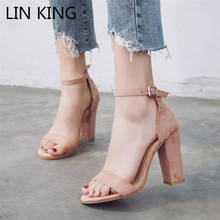 LIN KING Casual High Heel Women Sandals Buckle Thick Sole Peep Toe Sandalias Shoes Solid Square Heel Ladies Office Career Shoes 2024 - buy cheap