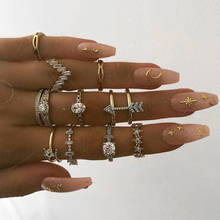 Conjunto de anillos de cristal dorado Vintage para mujer, anillo de luna y estrella, conjunto de anillos de boda, joyería, 10 Uds. 2024 - compra barato