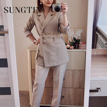 Sungtin-traje de mujeres Blazers y chaquetas holgado con cinturón para mujer, ropa de trabajo Vintage, informal, novedad, 2021 2024 - compra barato