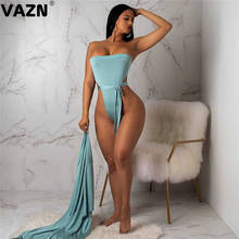 VAZN 2021 Top Quality Beach Sexy Young Open Elegant Solid X-Long Cloth 1 Piece Bodysuits High Waist Skinny Women 2 Piece Set 2024 - buy cheap