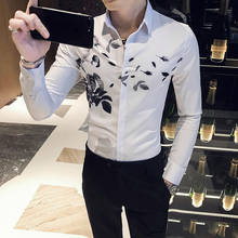 Camisa de esmoquin con estampado elegante para hombre, ropa informal de manga larga, Simple, combina con todo, 3XL, color blanco y negro, 2021 2024 - compra barato