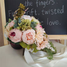 SESTHFAR Artificial Bridal Bouquet Waterfall Style Peony Bouquet Green Leaves Teardrop Wedding Bride Hand Holding Flower 2024 - buy cheap