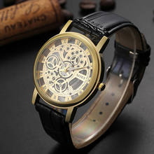 Men Watches Hollow Dial Leather Strap Watch Mens Quartz Casual Wristwatch relogio masculino Clock 2024 - buy cheap