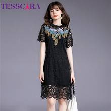 Tesscara-vestido de festa feminino, elegante, com bordado, renda, roupão de festa, vintage, preta 2024 - compre barato