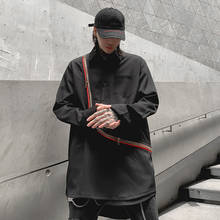 Harajuku punk shirt men With zipper Extra long Black color Long sleeve Autumn Spring 2024 - buy cheap