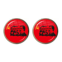 Soviet USSR Stalin Lenin Stud Earrings Classic Red Star Hammer Sickle Communism Emblem CCCP Glass Cabochon Ear Jewelry For Women 2024 - buy cheap