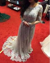 Cheap New Long Grey Lace Evening Dresses 2020 with Long Sleeves Modest Formal Gowns Prom Dress Robe De Soiree 2024 - buy cheap