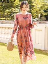 Ayu-Vestido de seda Real para Mujer, ropa elegante de talla grande, con flores, manga larga, para playa, primavera y verano, 2021 2024 - compra barato