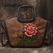 Johnature Genuine Leather Handmade Embossed Women Bag 2022 New Luxury Nature Cowhide Handbag Large Capacity Shoulder Bags 2024 - buy cheap