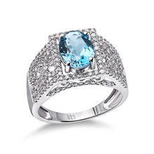 Natural Blue Topaz Gemstone Dainty Women Jewelry 925 Sterling Silver bling Diamond Ring 2024 - купить недорого