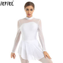 Women Ballet Dress Shiny Rhinestones Sheer Mesh Long Sleeves Dress Keyhole Back Opening Figure Dance Ice Skating Leotard Dress 2024 - buy cheap