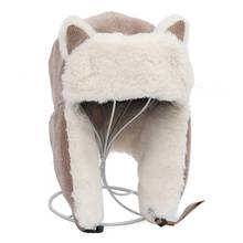 Chapéu de inverno com orelhas de gato, gorro de algodão à prova de frio para mulheres, chapéu russo de inverno 2021, protetores de orelha grossos 2024 - compre barato