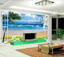 Большой фотообои на окна, пляж, море, пальма, домик для отдыха, Фотофон на заказ 2024 - купить недорого