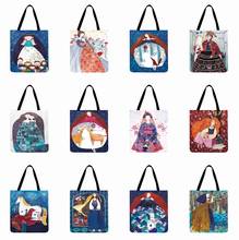 Ladies Shoulder Bag Foldable Casual Shopping Bag Nordic Girls Painting Printed Tote Bag For Women Out Door Beach Bag 2024 - buy cheap