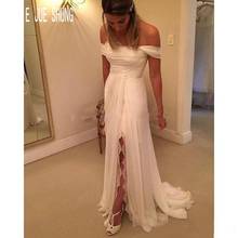 E JUE SHUNG Simple Chiffon Beach Wedding Dresses Off Shoulder Backless Side Split Bridal Gowns Pleats Lace Vestido De Noiva 2024 - buy cheap