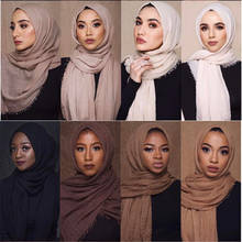 Wholesale Price 180*75cm Women Muslim Crinkle Hijab Scarf Femme Musulman Soft Cotton Solid Headscarf Islamic Hijab Shawls Wraps 2024 - buy cheap