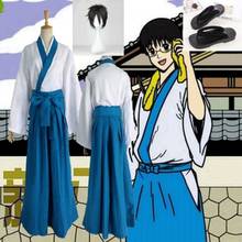 Fantasia de dia das bruxas, fantasia gintama shimura shinpachi 3 em 1 top + calça + cinto 2024 - compre barato