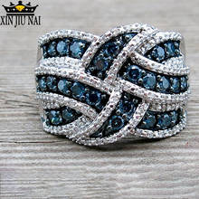 Modyle azul cheio de cristal grandes anéis de casamento para as mulheres romântico anel bague femme prata-cor anel feminino jóias dropship 2024 - compre barato