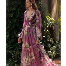 Платье женское вечернее с V-образным вырезом, длинным рукавом и принтом, большое типа Swing 2024 - купить недорого