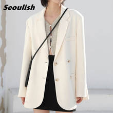 Seoulish New 2021 Loose Double Breasted White Women's Blazers Pockets Female Formal Jackets Elegant Loose Outerwear Tops Spring 2024 - buy cheap