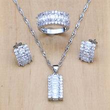 Conjuntos de joyería de cristal blanco místico para mujer, joyería de plata de ley 925 para mujer, pendientes, colgante, collar, anillo de boda gratis 2024 - compra barato