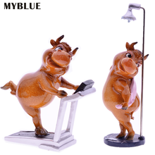 MYBLUE-figura de toro Kawaii para decoración del hogar, accesorios modernos de resina, vaca corriendo, ducha, zodiaco, ganado, nórdico 2024 - compra barato