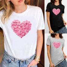 Fashion T-shirt Women Tops Casual Short Sleeve Love Print Looes Valentine's Day T-shirt Tops New Harajuku комплект с шортами 2024 - buy cheap