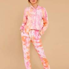 Two Piece Set Outfit Women Jogging Suit 2 Pieces Tracksuit Orange Tie-dye Sweatsuit Casual Long Sleeve Hoodie And Sweat Pants 2024 - buy cheap