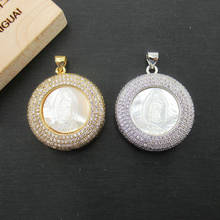 APDGG 25x25mm Round Virgin Mary White Mop Cameo Shell Gold plated CZ Paved Connector Charms necklace pendant Jewelry DIY 2024 - buy cheap