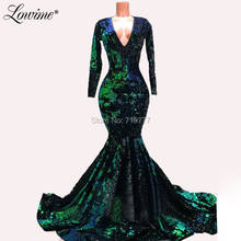 Green Deep V Neck Long Sleeves Arabic Evening Dresses Dubai Mermaid Sequin Party Dress Couture Elegant Prom Dresses Gowns 2024 - buy cheap