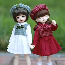 Adollya bjd boneca acessórios roupas terno vestido para boneca xadrez plissado saia uniforme chapéu vestido superior adequado para 1/6 bonecas 2024 - compre barato