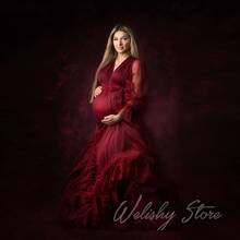 New Sexy Burgundy Maternity Tulle Dresses Women 2020 Deep V-Neck Long Floor Length Dress Photo Shoot Pregnancy Prom Gown 2024 - buy cheap