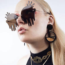 Óculos de sol punk vintage, óculos colorido sem aro carter, de luxo exclusivo, em formato de lágrimas, para homens e mulheres 2024 - compre barato
