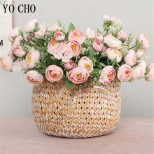 YO CHO Artificial Flower Silk Rose 10 Heads Rose Flower Arrangement Champagne Bridesmaid Mini Bouquet Home Wedding Party Decor 2024 - buy cheap