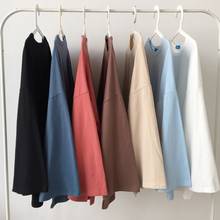 Camiseta feminina vintage de manga longa, camisa solta casual para primavera e outono, roupas coreanas de grande dimensão, azul, bege e branca 2024 - compre barato