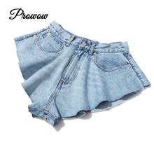 Alta qualidade verão mulheres maré babado bainha grande perna larga jeans shorts hot calças fazer a moda antiga roupas de marca 2021 2024 - compre barato