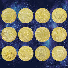 12PCs Twelve Constellation Zodiac Gold Commemorative Coins Euro Astrology Tarot Wishing Sun God Lucky Love Souvenir Medals 2024 - buy cheap