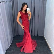 Vinho vermelho dubai cristal o-neck vestidos de noite sereia sem mangas vestido formal luxo foto real la60980 2024 - compre barato