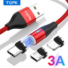 Магнитный USB-кабель TOPK AM60 3A, кабель для быстрой зарядки Micro USB Тип C для xiaomi redmi note 7 samsung s9 для iPhone Xs Max 2024 - купить недорого