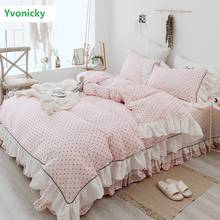 100% Cotton Korean Princess Style 4pcs Bedding Sets Ruffles Lace Duvet Cover Black Dot Romantic Bedding Bed Sheet for Girl Bed 2024 - buy cheap