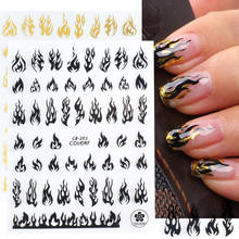 3D наклейки для ногтей огненное пламя черный белый золотой стикер Наклейки для дизайна ногтей слайдеры дизайн клейкая фольга для обертывания украшения TRCB205 2024 - купить недорого