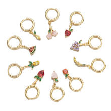 2021 New 18K Real Plated Cute Fruit Cherry Dangle Earrings for Women Luxury Jewelry Zircon Apple Strawberry Drop Earrings 2024 - buy cheap