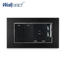 2 gang interruptor de 2 vias com 3 pinos uk soquete 2 usb carregador wallpad luxo tomada parede cetim painel metal 146*86mm 5 v 2400ma