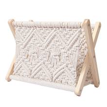 Cesta de almacenamiento tejida de algodón nórdico, estante de macramé bohemio para revistas, estante de escritorio para libros, HX6D 2024 - compra barato