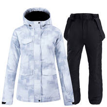 Conjunto de esqui de inverno com capuz, roupa feminina para esportes ao ar livre jaqueta de snowboard impermeável, calças de neve quentes à prova de vento 2024 - compre barato