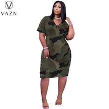 VAZN 2021 Top Quality Retro Long Dress Plus Size Letter Daily Free Soft Overalls Short Sleeve Women Straight Midi Dress 2024 - buy cheap