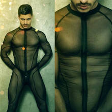 Homem malha catsuit teddy bodysuit preto transparente erótico lingerie bodysuits corpo wear uma peça macacão 2024 - compre barato