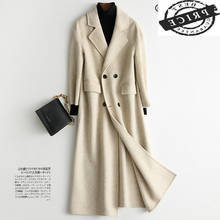 Casaco de lã verdadeira feminino, casaco longo elegante coreana alpaca de lã sobretudo 1aa66 para outono e inverno 2024 - compre barato