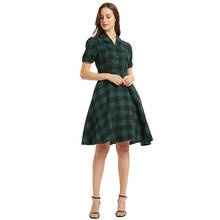 Spring Summer Green Plaid Hepburn Rockabilly Dress NO Belt England Style Office OL Chic 50s 60s Retro Vintage Casual Dresses 2024 - buy cheap