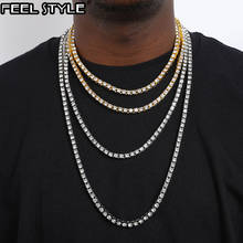 Хип-хоп, 5 мм, 2 шт., мужские ожерелья со льдом, теннисная цепочка, 1 ряд, Колье со стразами, шикарное хрустальное ожерелье для мужчин, ювелирные изделия 2024 - купить недорого
